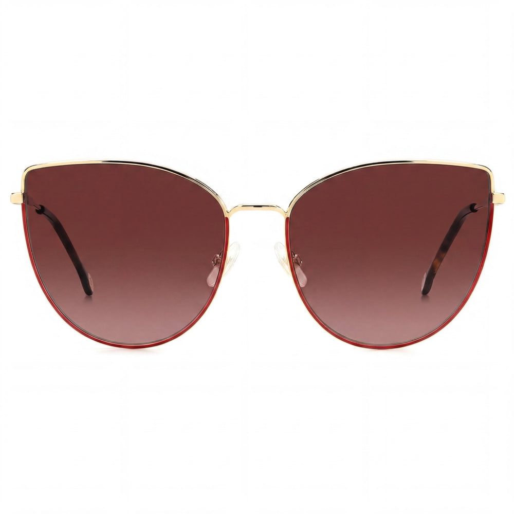 Gafas de sol Carolina Herrera casual para mujer, montura metálica dorada con tonos rojos, lentes de policarbonato doradas con tonos rojos, protección UV 82-92%, 59 mm