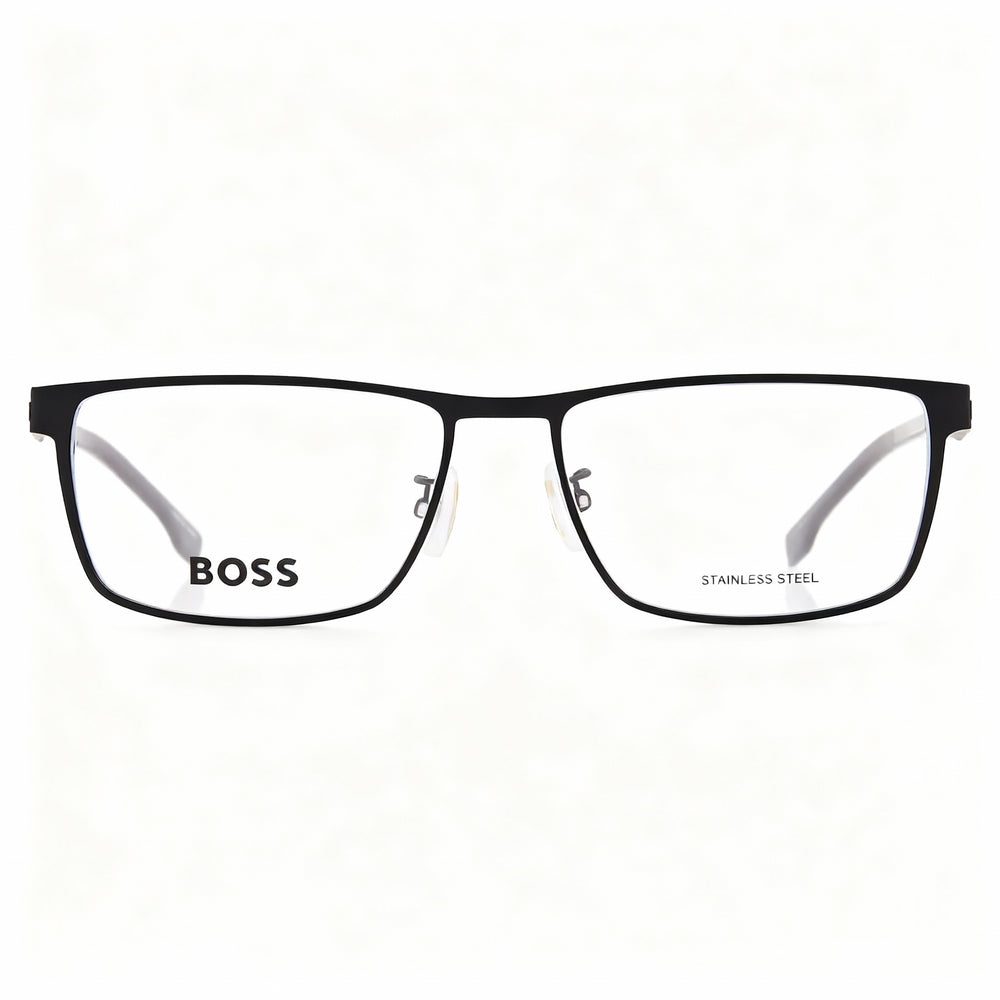 Monturas ópticas rectangulares HUGO BOSS, unisex, montura de metal negro dorado mate, ancho de lente de 57 mm