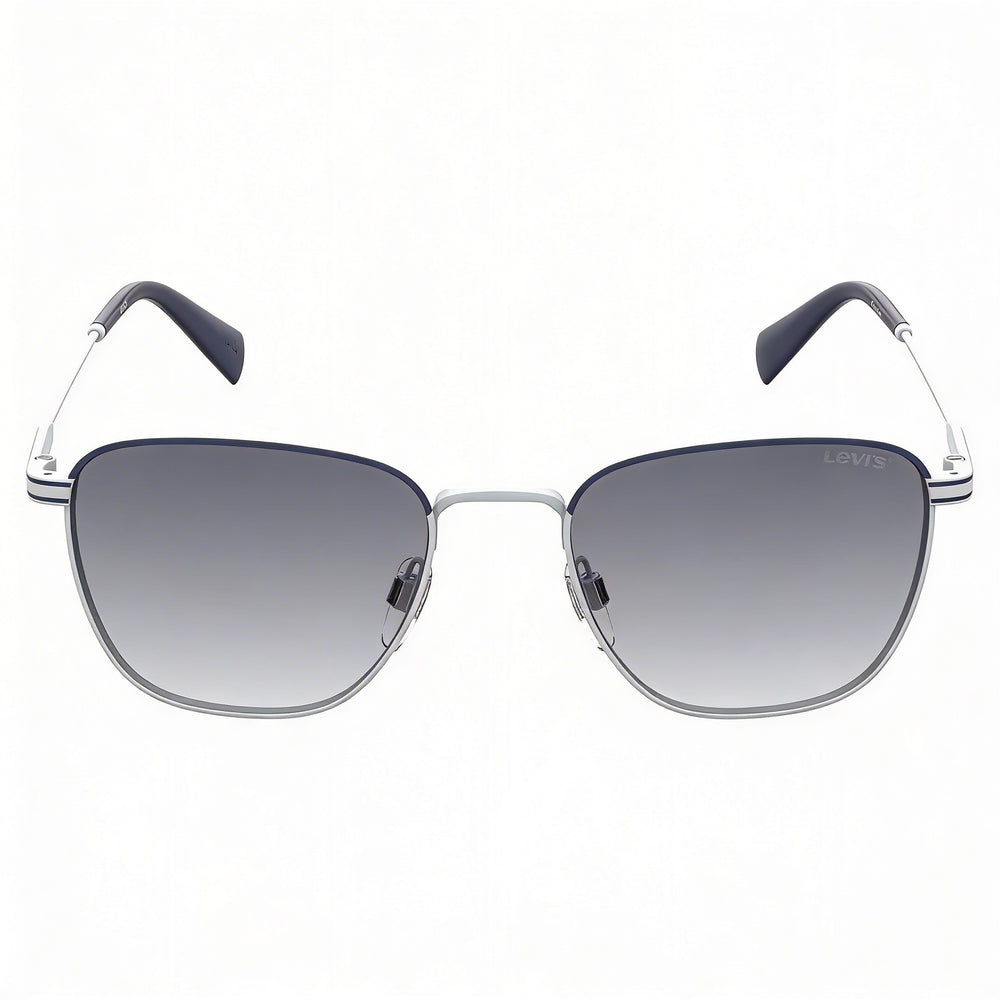 Gafas de sol Levi's 1016 rectangulares unisex de acero inoxidable no polarizadas con protección UV, azul gris mate, gris oscuro degradado de 52 mm
