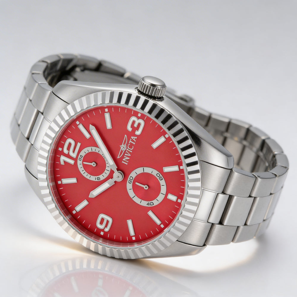 Invicta Specialty 49526 Men's Red Dial Quartz Silver-tone Stainless Steel Bracelet Watch 43mm