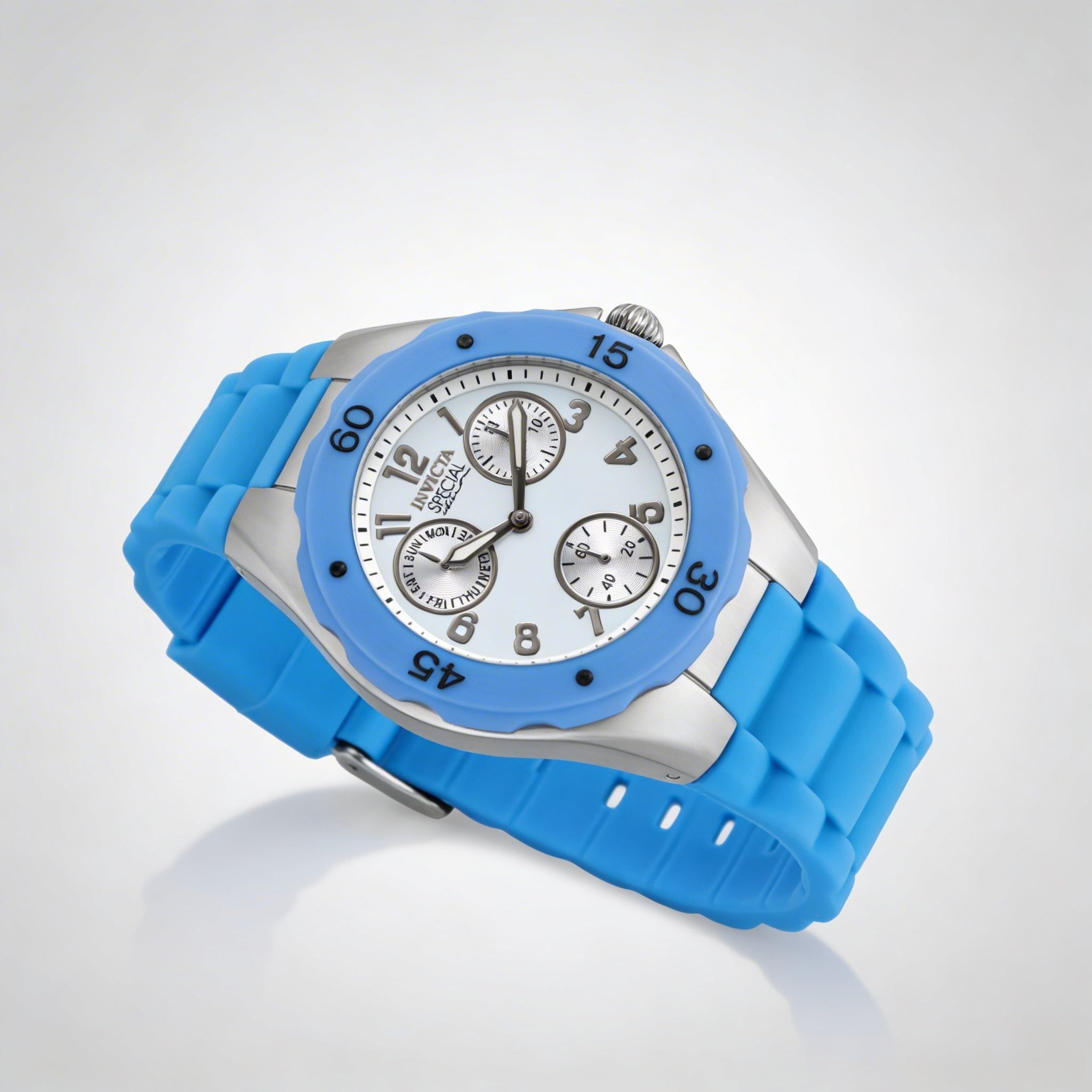 Reloj Invicta Angel IN-18795-AMZUK para mujer, de cuarzo japonés, con fecha y día, correa de silicona y acero inoxidable azul claro y blanco, 38 mm, Photo 1