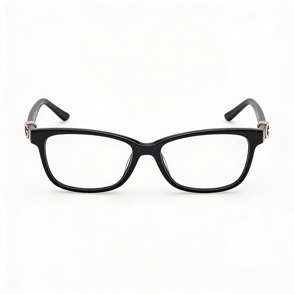Gafas Guess Gu50227 de montura de plástico negro brillante para mujer, ancho de lente 50 mm, ancho de puente 15 mm, longitud de patilla 140 mm