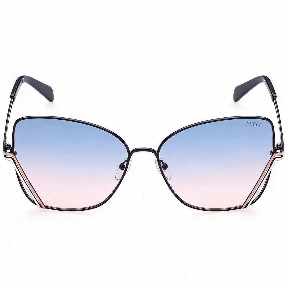 Gafas de sol Emilio Pucci Casual para mujer, de metal, con protección UV, montura azul brillante, rosa y blanco, lentes degradados de azul a rosa, 59 mm