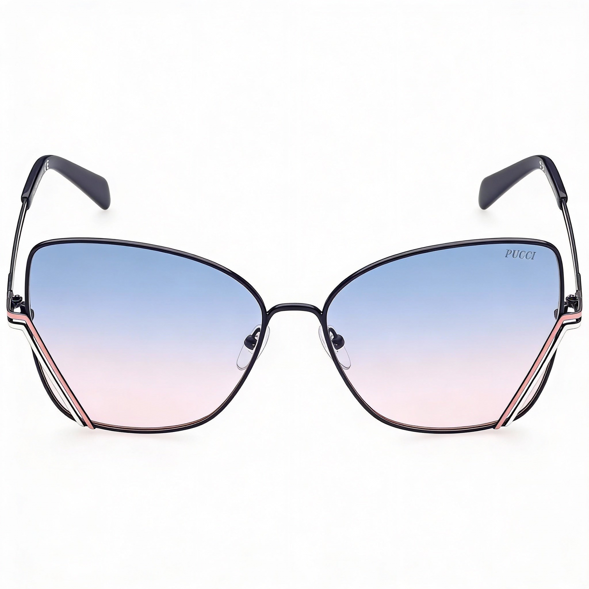 Gafas de sol Emilio Pucci Casual para mujer, de metal, con protección UV, montura azul brillante, rosa y blanco, lentes degradados de azul a rosa, 59 mm, Photo 2