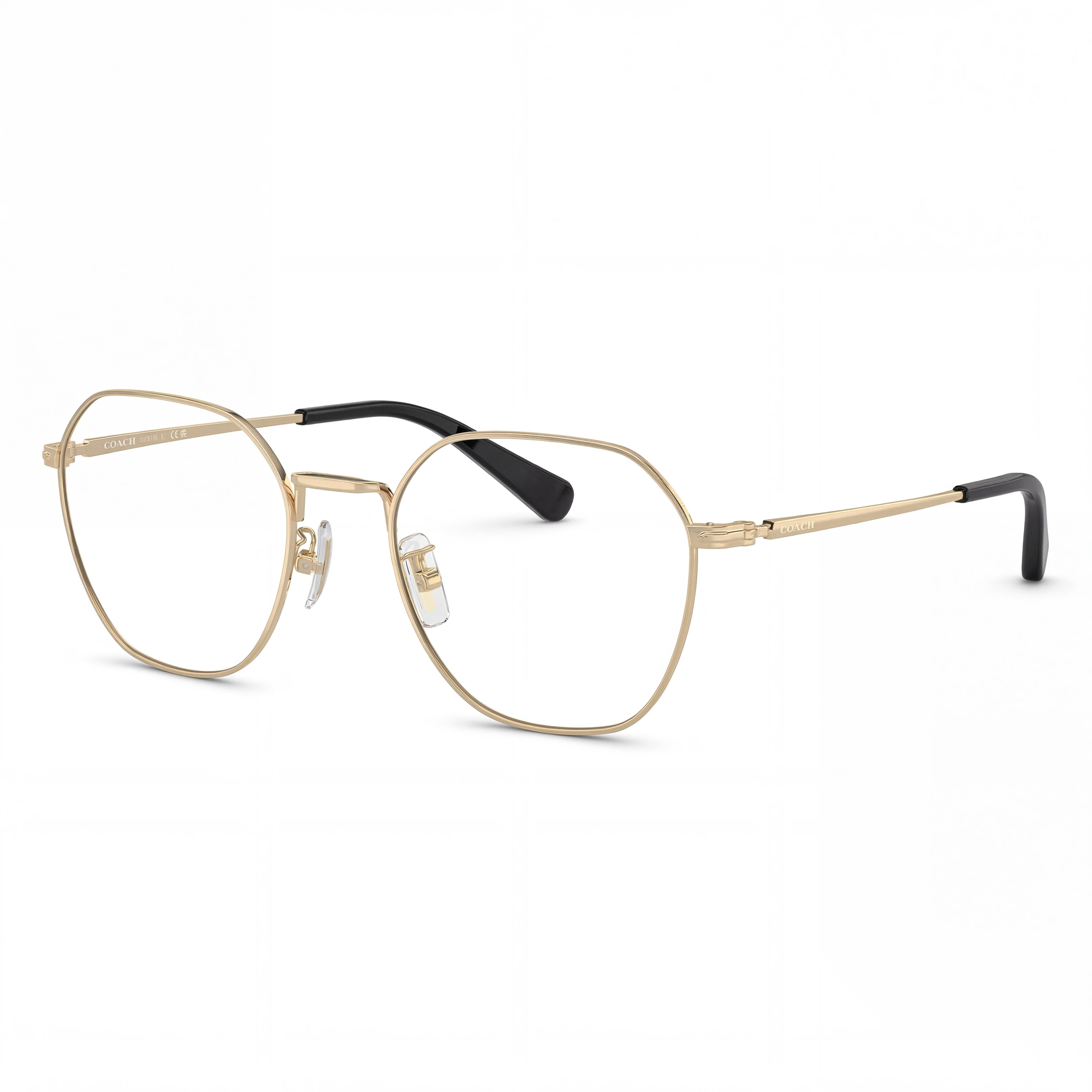 COACH Hc5170 Men's Round Metal Eyeglass Frame, Shiny Light Gold, Demo Lens, 52mm, Photo 1