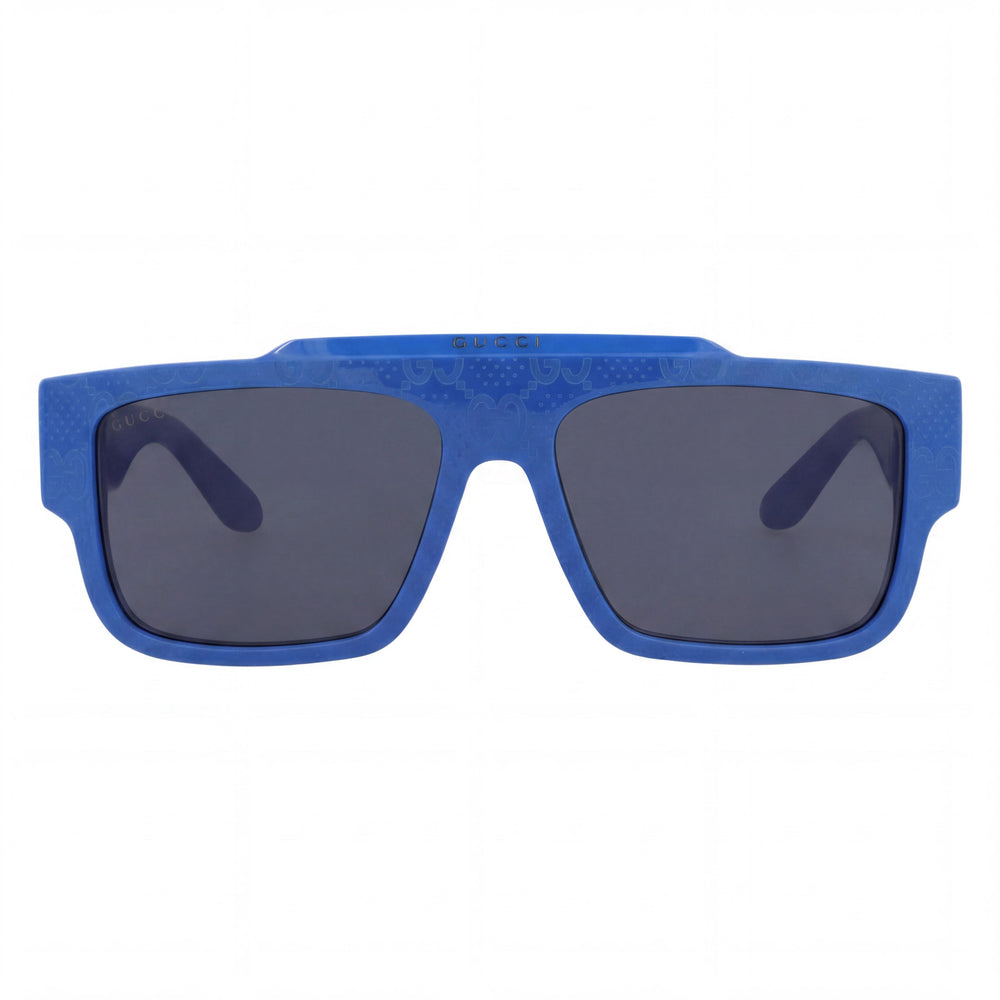 Gucci Men's Square/Rectangle Sunglasses with Blue Recycled Acetate Frame & Grey Blue Lenses 56mm
