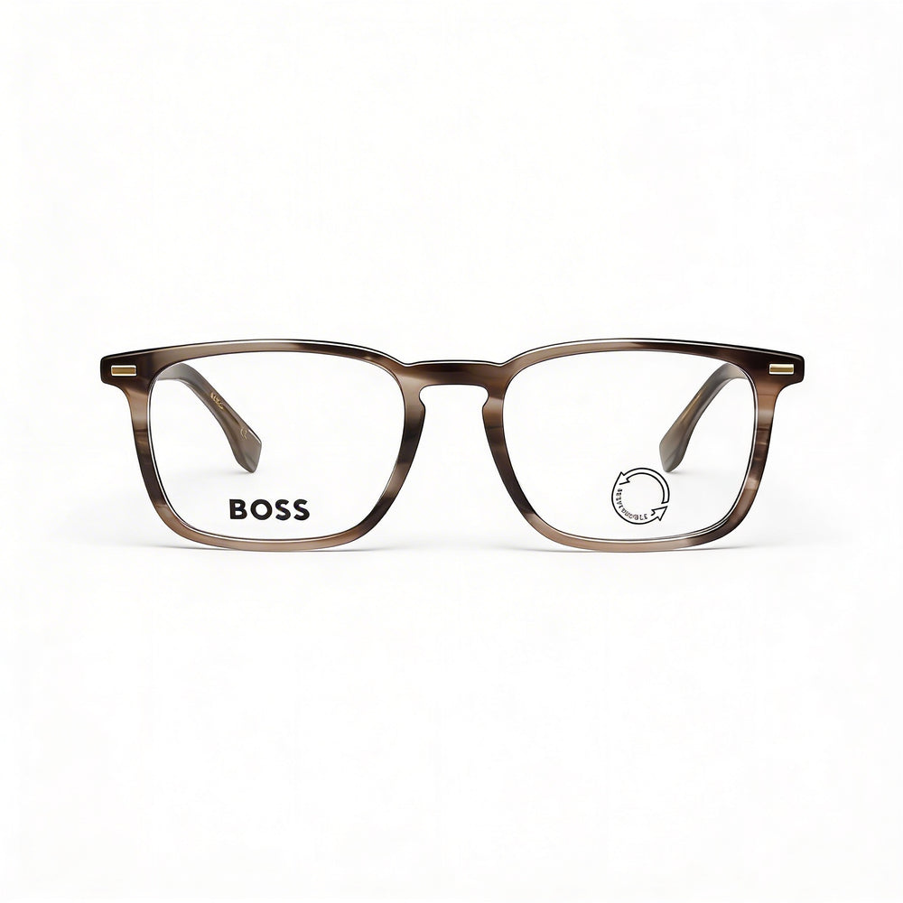 Gafas Ópticas Unisex Hugo Boss Modern Collection con Montura de Plástico Marrón Grisáceo, Ancho de Lente de 53 mm