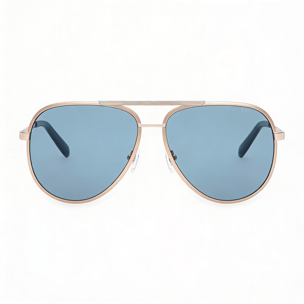 Guess Women's Aviator Striped Metal Sunglasses, Pale Gold Frame, Blue Lenses, UV Protection, 61mm