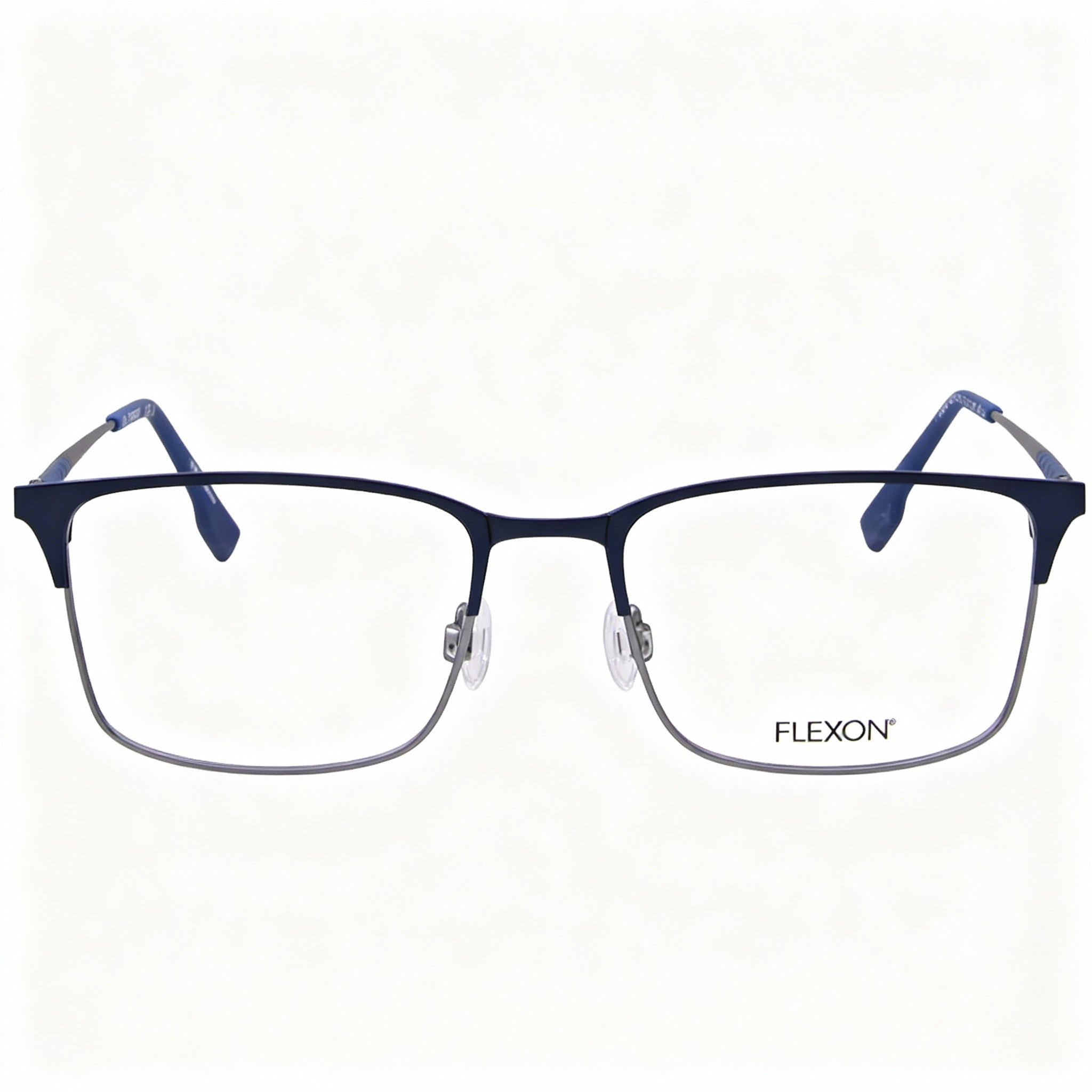 Flexon E1132 Men's Flexible Durable Metal Full Rim Rectangle Eyeglasses Matte Navy Silver 54-18-145