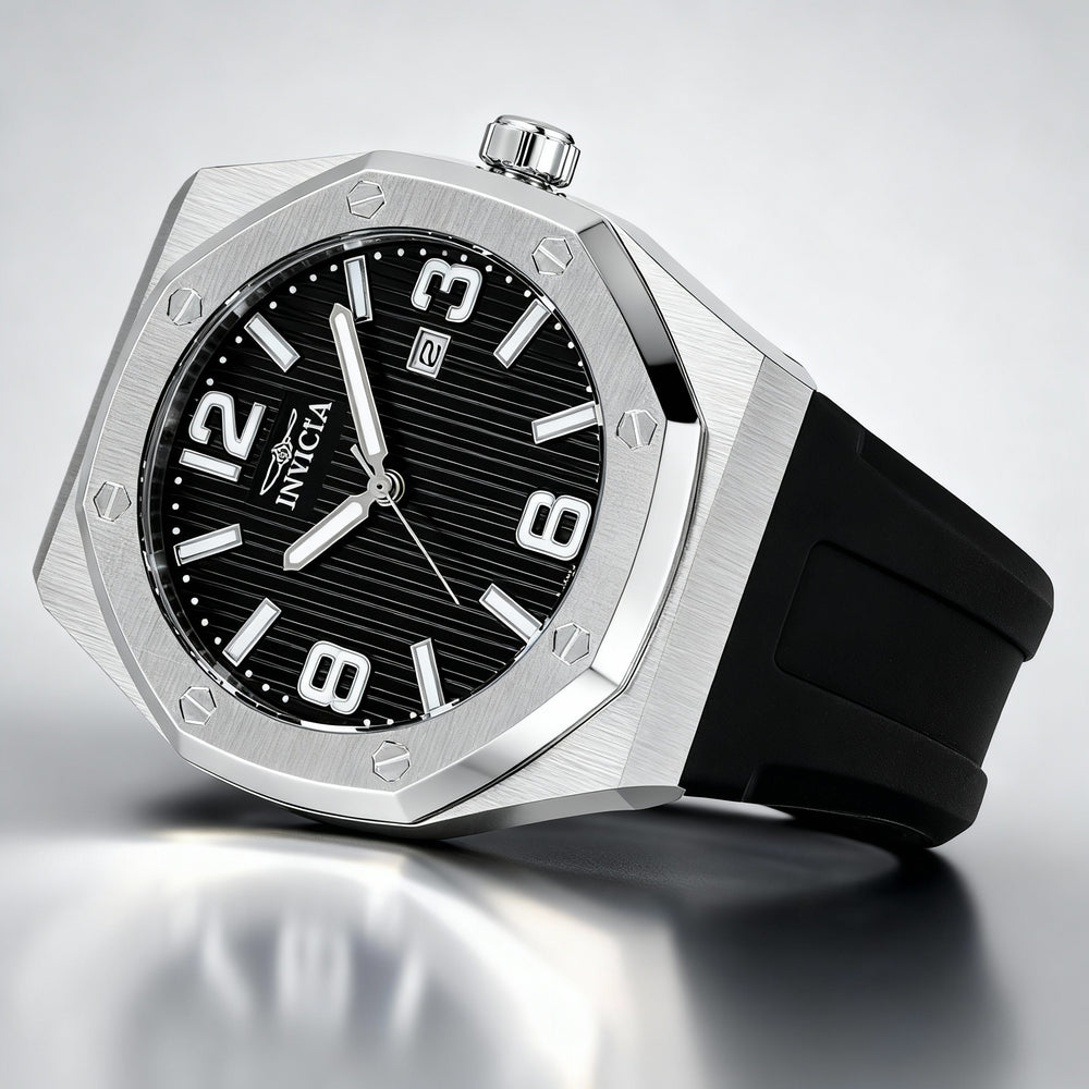 Reloj Invicta Huracan Modern para hombre, de 48 mm, con caja de acero y silicona negra, de cuarzo y esfera negra.