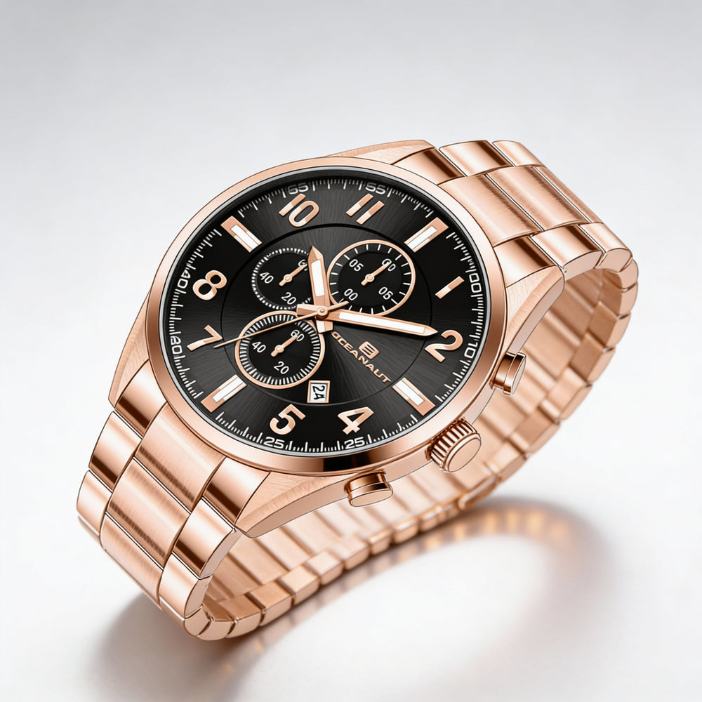 Reloj Oceanaut para hombre, con esfera negra, caja y pulsera de acero inoxidable, de cuarzo, resistente al agua hasta 10 ATM.