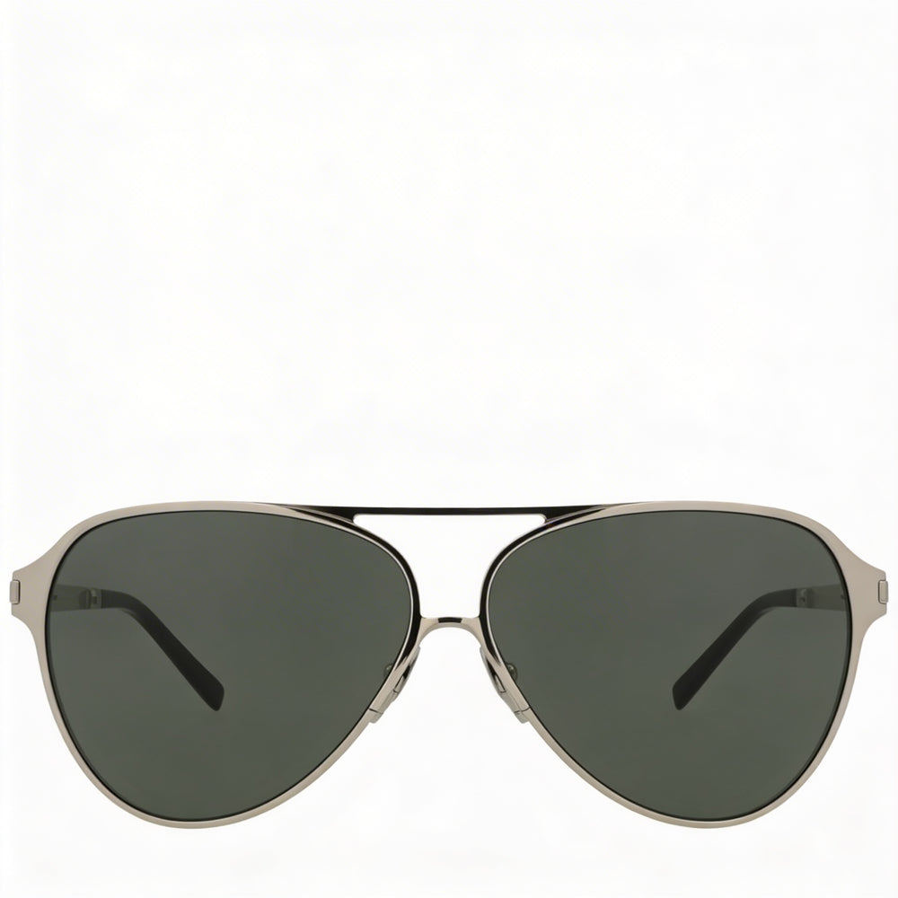 Yves Saint Laurent Classic Unisex Silver Grey Frame Pilot Double Bridge Thin Construction Grey Lens UV Protected Sunglasses 62mm