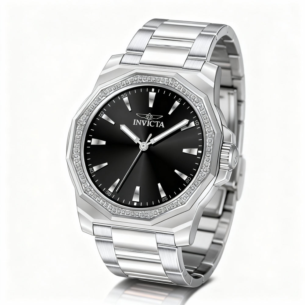 Reloj Invicta Speedway 49103 para hombre, con movimiento de cuarzo, pulsera de acero inoxidable plateada, esfera negra y caja de 42 mm.