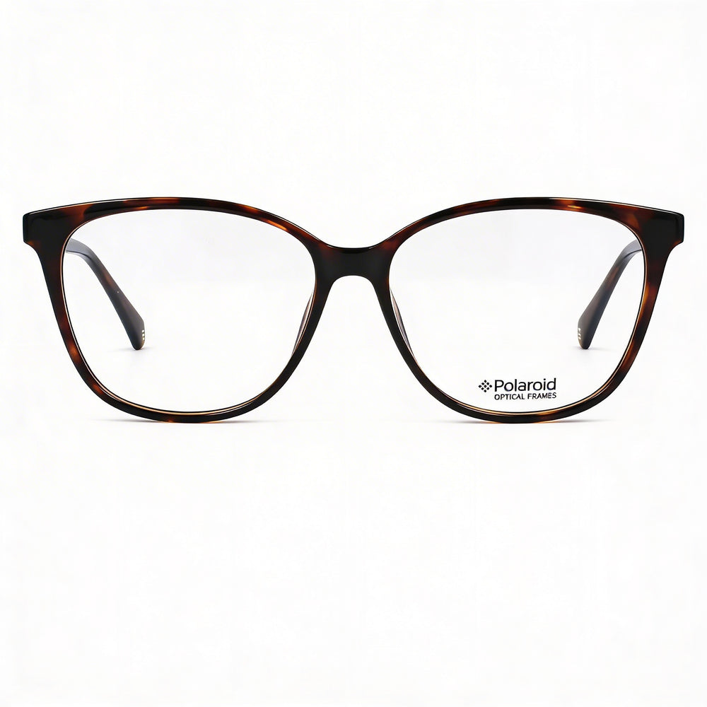 Monturas ópticas Polaroid Pld D372 para mujer color melocotón, ancho de lente de 55 mm, lentes de demostración transparentes, listas para graduación