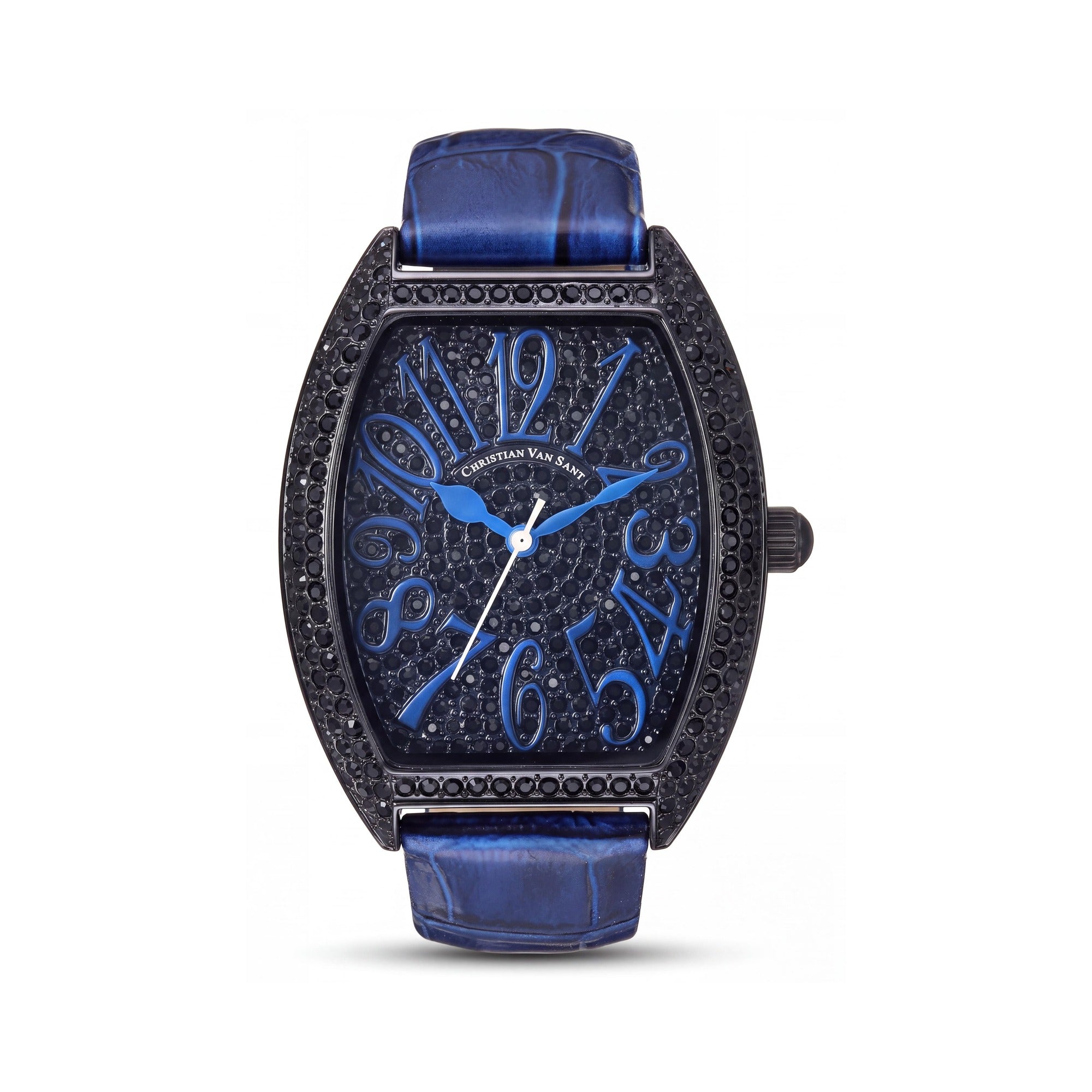 Reloj de cuarzo Christian Van Sant para mujer, caja negra, con cristales adornando la esfera y el bisel, Photo 1