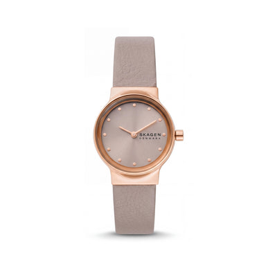 SKAGEN DENMARK Freja Lille Women's Quartz Rose Gold Stainless Steel Grey Leather 26mm Water Resistant 50m Watch