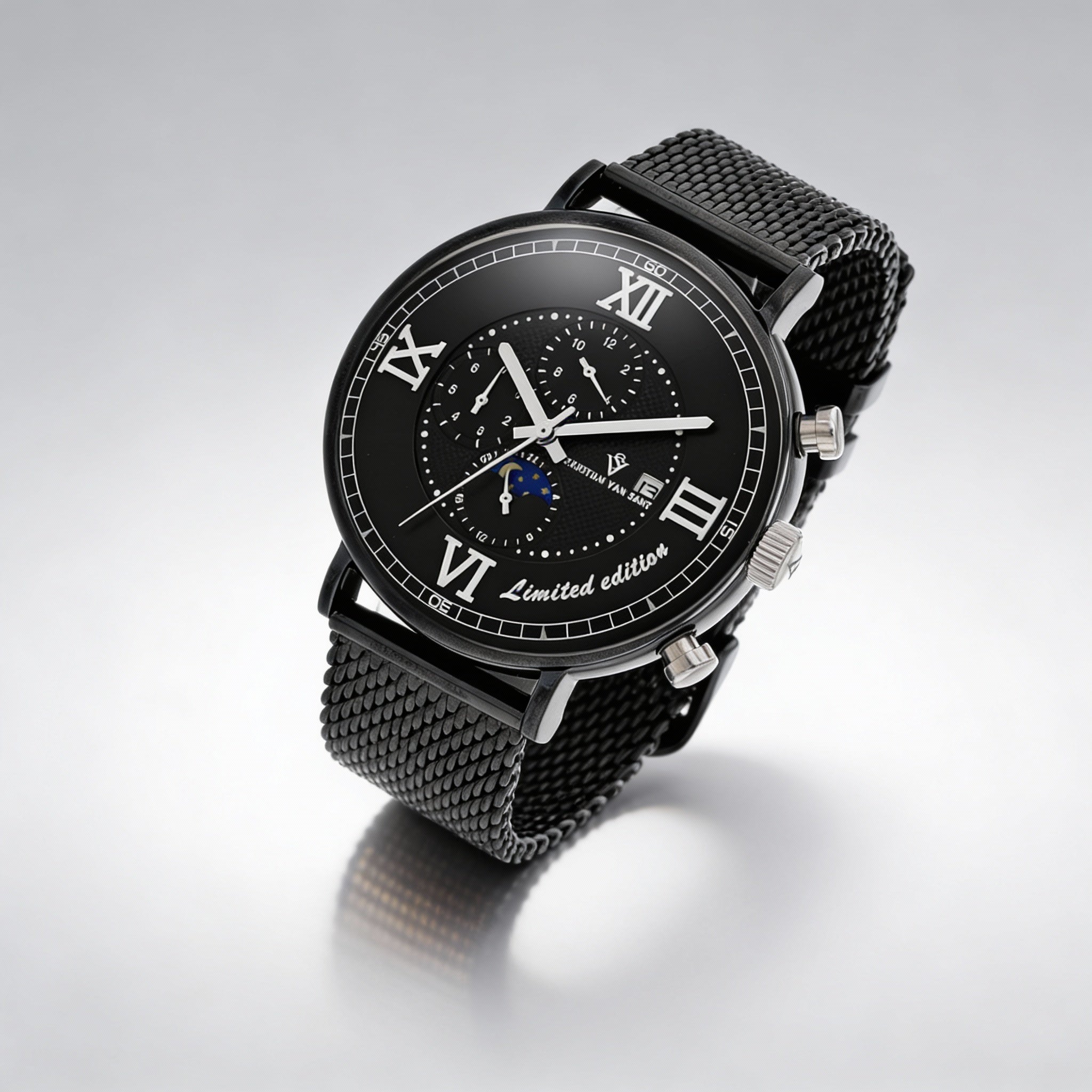 Christian Van Sant bracelet Men's Automatic Movement Black Dial Stainless Steel Case Mesh Bracelet Water Resistant Watch, Photo 2