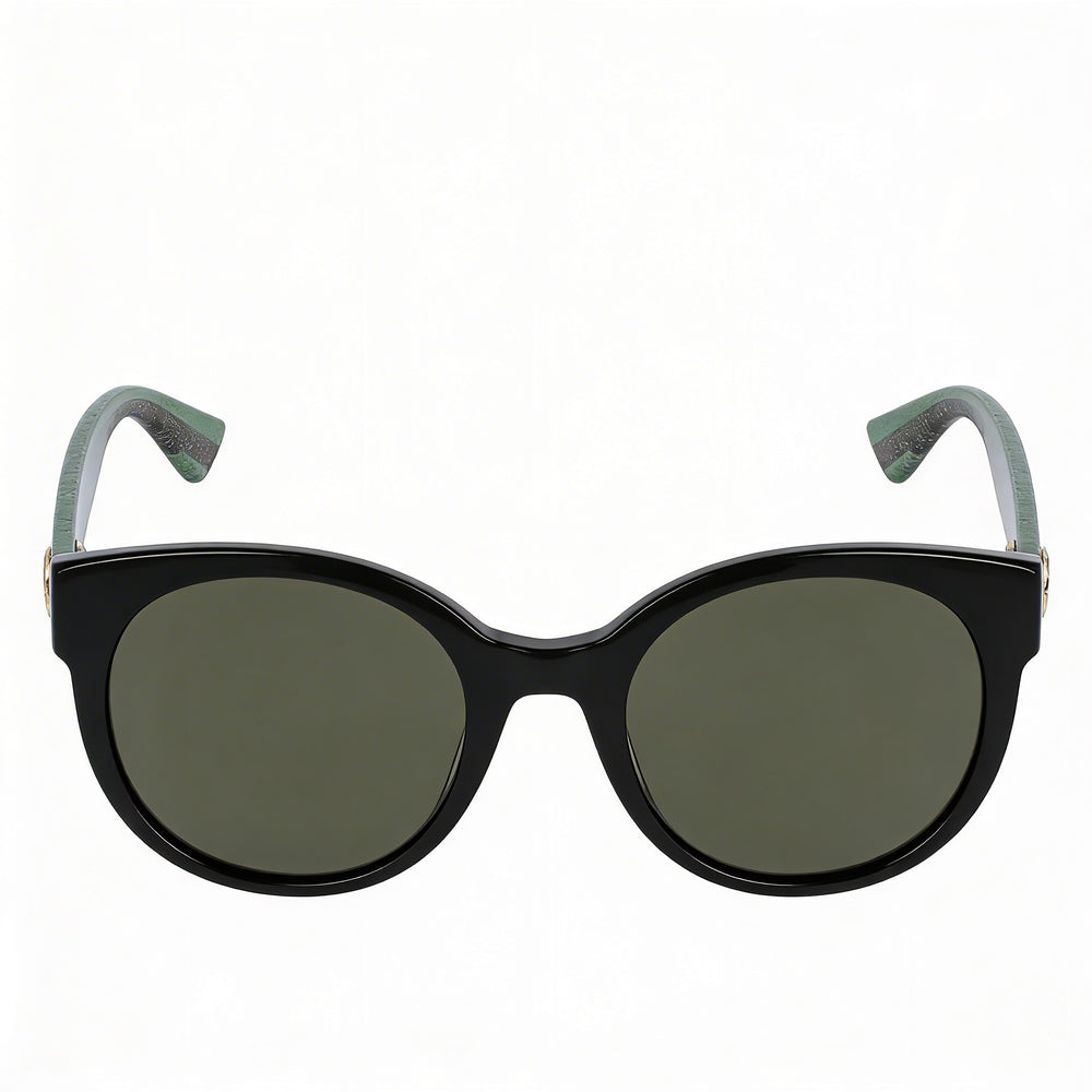 Gafas de sol de plástico negro brillante redondas de moda Gucci GG0035SN para mujer con protección UV degradado verde negro de 54 mm