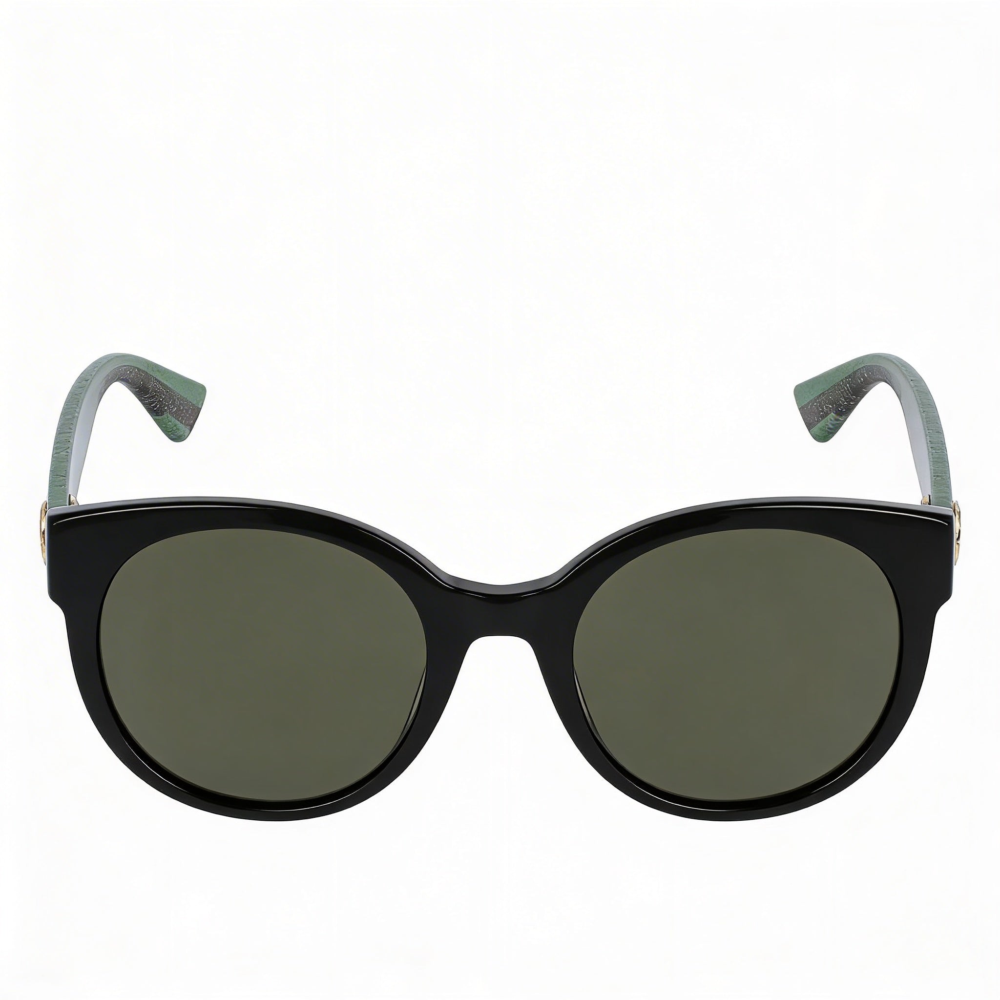 Gafas de sol de plástico negro brillante redondas de moda Gucci GG0035SN para mujer con protección UV degradado verde negro de 54 mm, Photo 2
