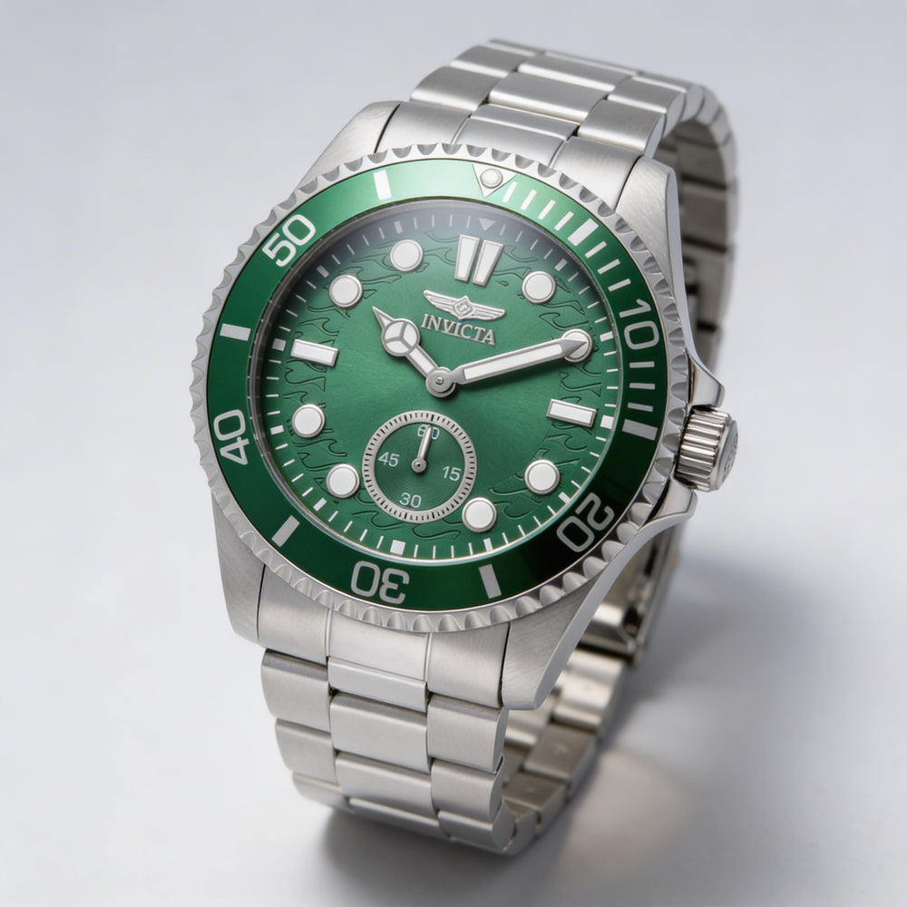 Invicta Pro Diver 49423 Men's Quartz Watch, 43mm Silver Stainless Steel, Green Dial, 10 ATM Water Resistant