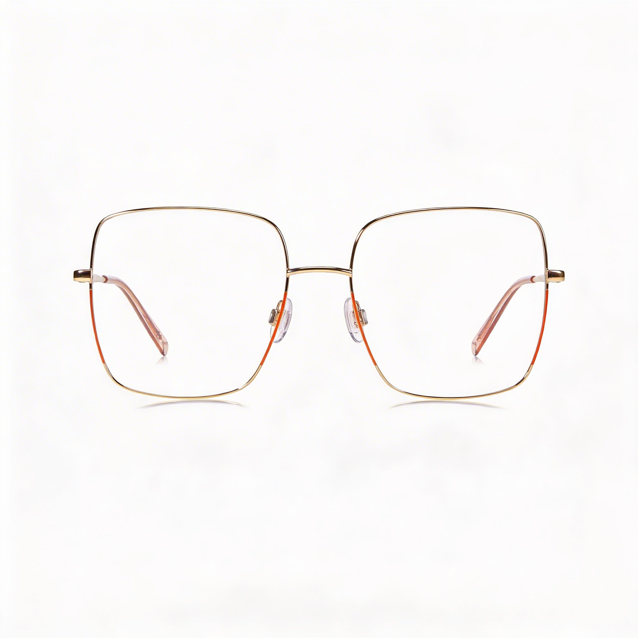 Gafas ópticas cuadradas de montura completa M Missoni para mujer en acero aleado, montura dorada y color melocotón con dimensiones de 55-17-140 mm, Photo 2