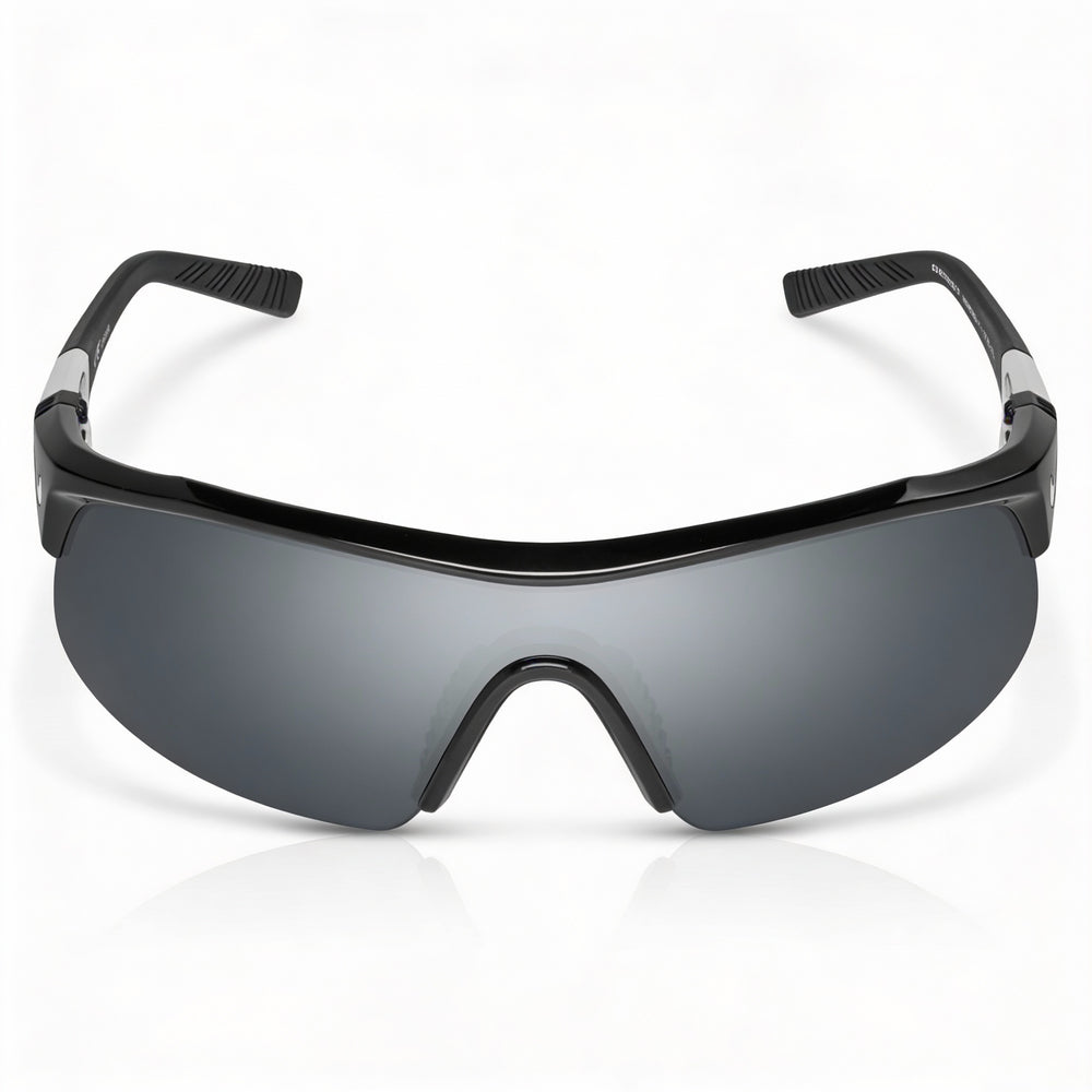 Gafas de sol Nike para hombre, montura de plástico negra con destellos plateados, lentes plateadas con protección UV 100 %, 58 mm