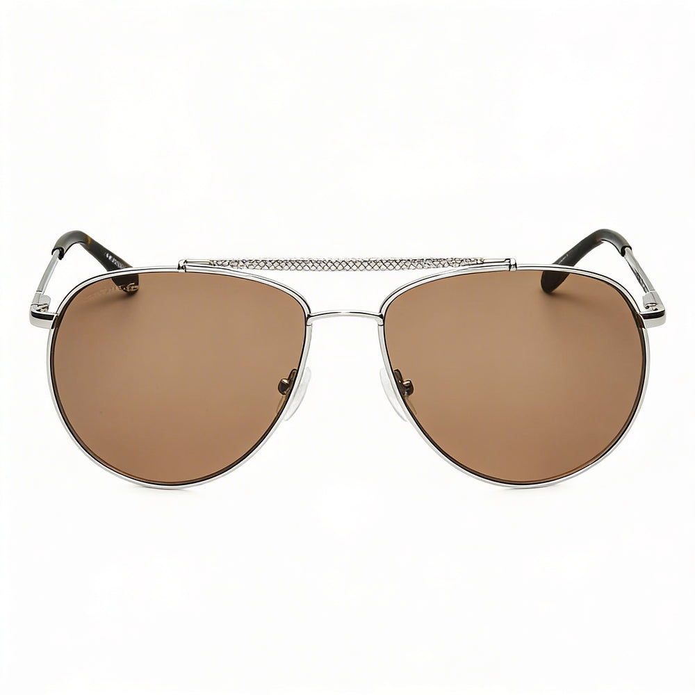 Gafas de sol clásicas unisex Lacoste con montura metálica color bronce y lentes marrones con protección UV de 57 mm