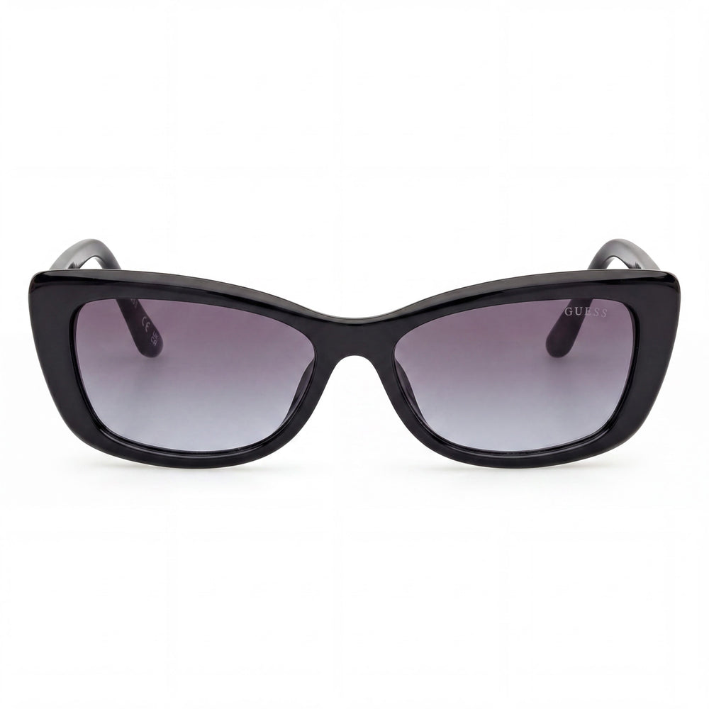 GUESS Women's Cat-eye Style Full Rim Plastic Frame Sunglasses Black Gradient Smoke UV Protected Lens Width 55mm