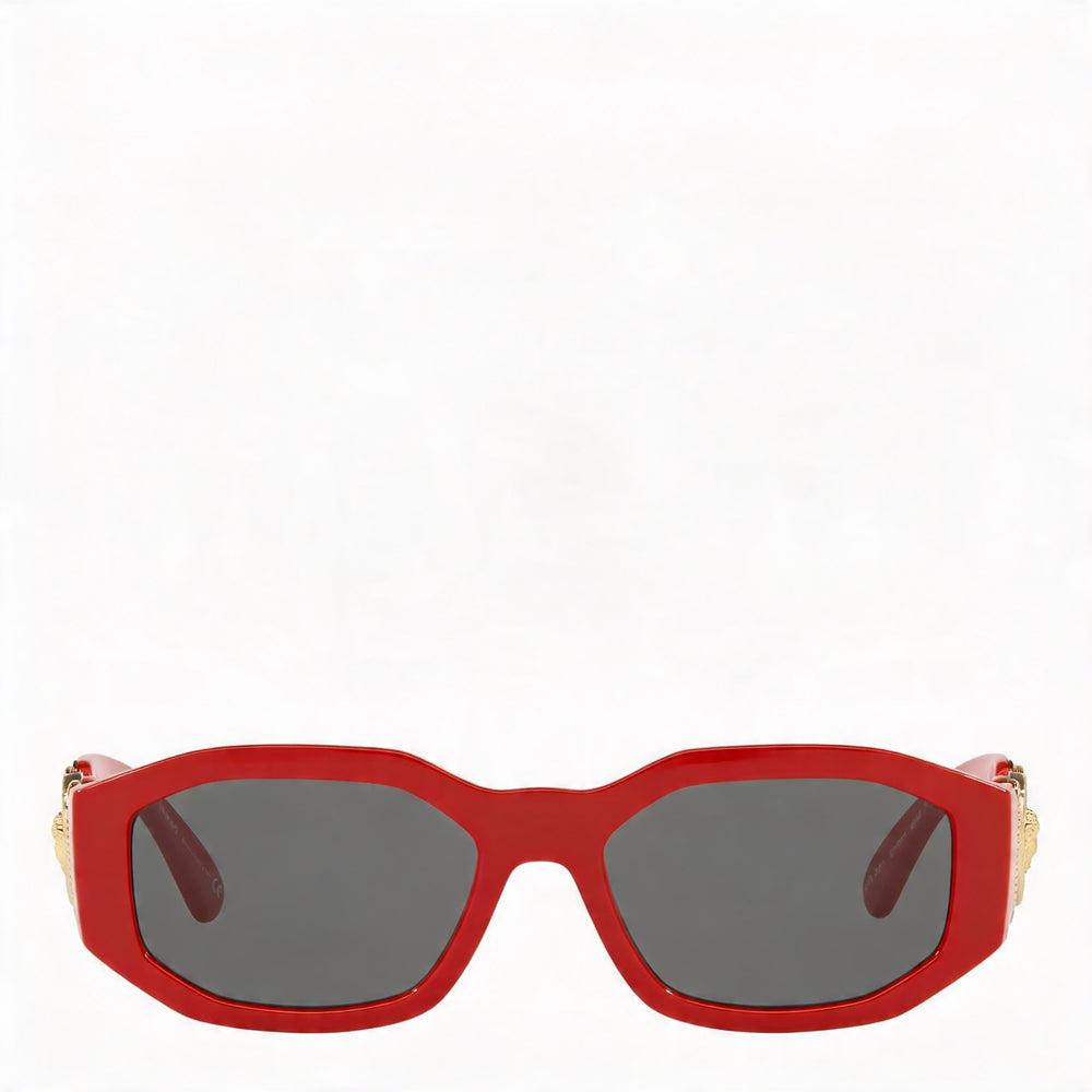 Gafas de sol unisex Versace de estilo geométrico con montura de propionato rojo gris y lentes de policarbonato gris oscuro de 53 mm