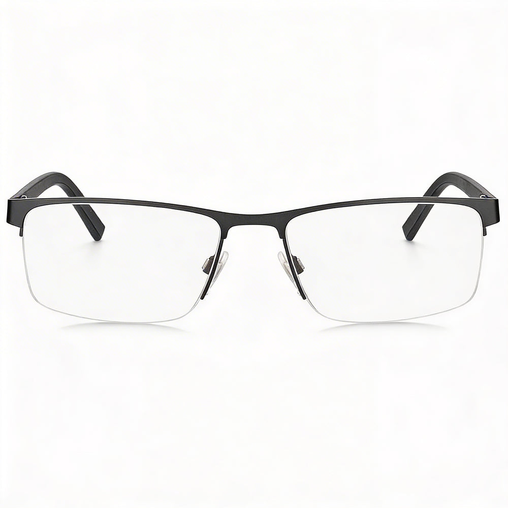 Tommy Hilfiger T. Hilfiger 1594 Unisex Semi Rimless Rectangle Dark Ruthenium Metal Frame Eyeglasses 55mm