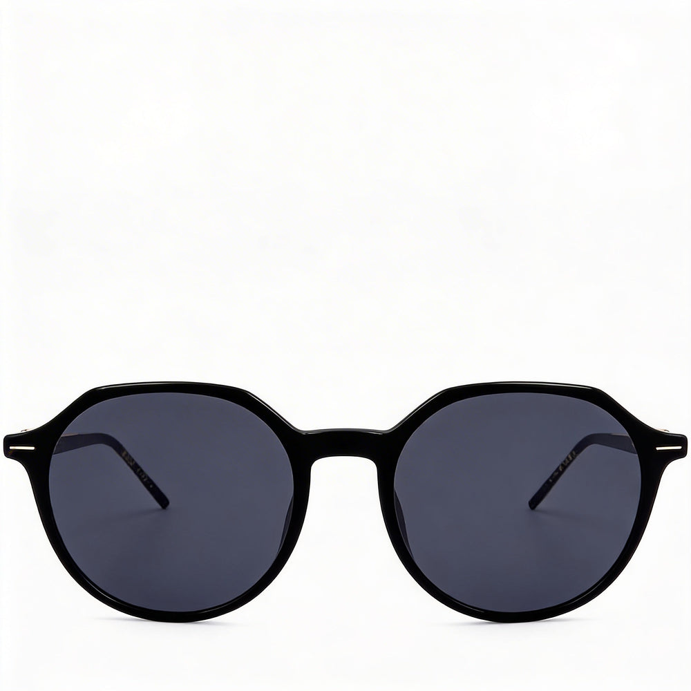 Hugo Boss Light & Minimal Women's Lightweight Acetate Sunglasses, Black Crystal Grey Frame with Grey Lenses, 51mm