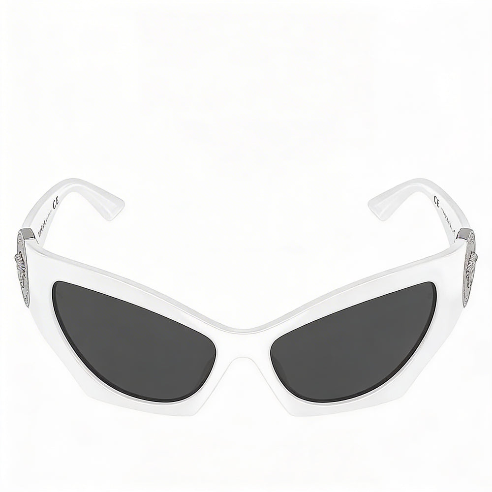 Gafas de sol clásicas Versace para mujer con montura de acetato blanco y lentes grises con protección UV, 60 mm