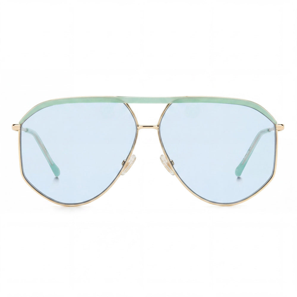 Gafas de sol Isabel Marant para mujer, de metal fino y atrevido, montura de metal verde dorado, lentes de policarbonato con protección UV de 64 mm