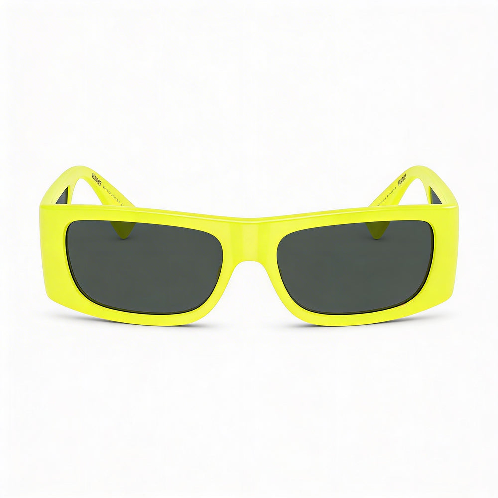Versace Rectangle Men's Yellow Fluo Plastic Frame Sunglasses with 100% UV Dark Grey Lenses 57mm