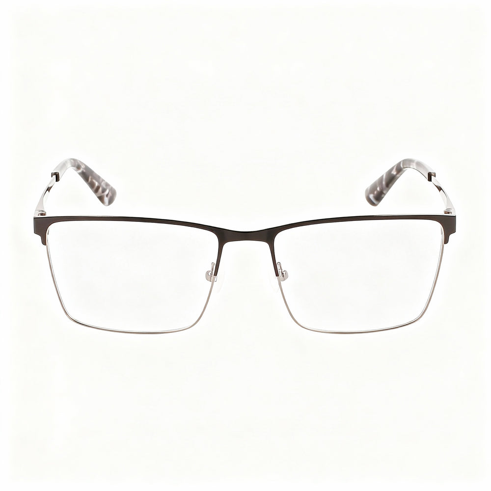 Gafas unisex Calvin Klein CK22102 de metal con montura completa, rectangulares, graduadas, color negro metalizado, 57-17-145 mm