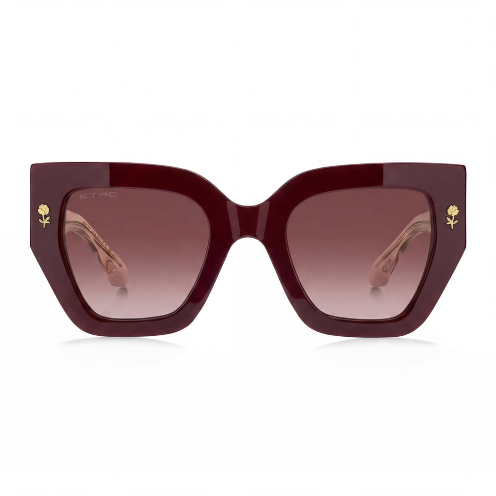 Gafas de sol casual Etro de acetato para mujer, montura burdeos, lentes no polarizadas de doble tono rosa, 50 mm