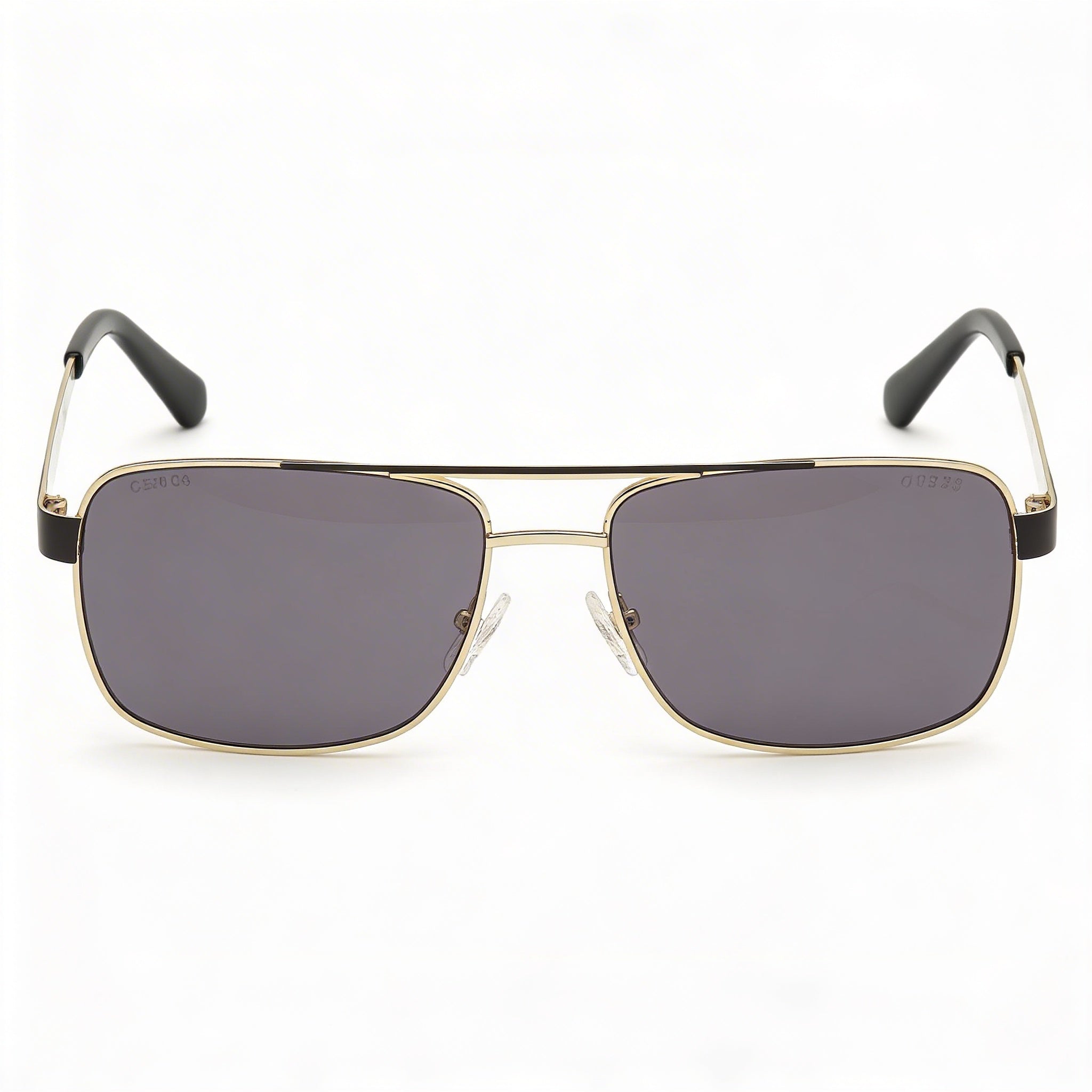 GUESS Contemporary Men's Shiny Gold Olive Gradient Metal Gradient Brown Grey Mirrored 100% UV Sunglasses 58mm, Photo 1