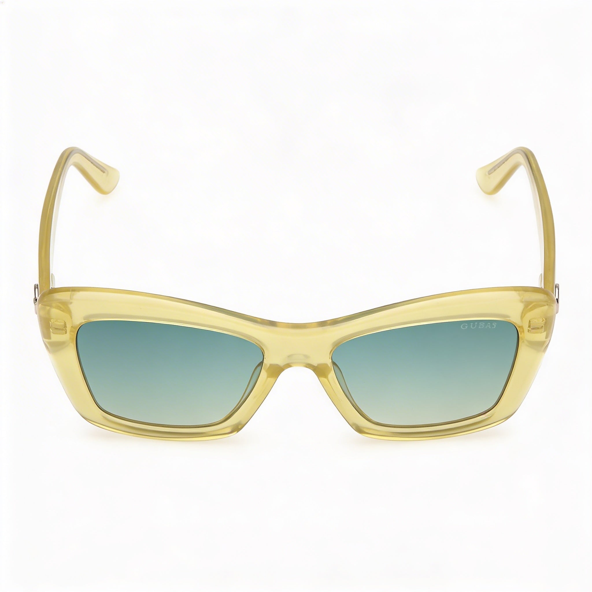 Gafas de sol rectangulares de plástico Guess para mujer, montura amarillo claro brillante, lentes verdes degradadas, protección UV, 52mm, Photo 1