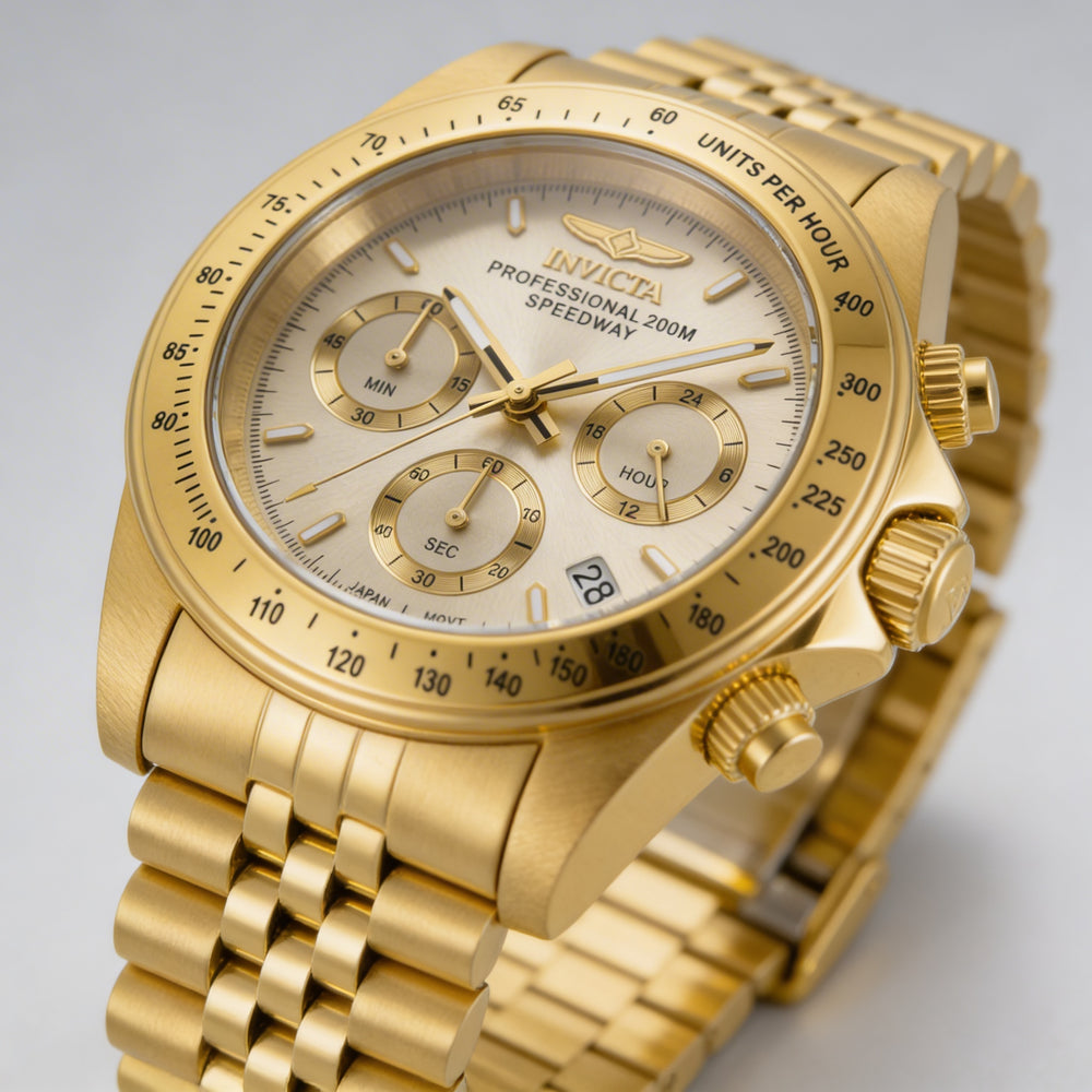 Invicta Men's Gold Tone Quartz Watch, Chronograph Equipped, Glow In The Dark Feature