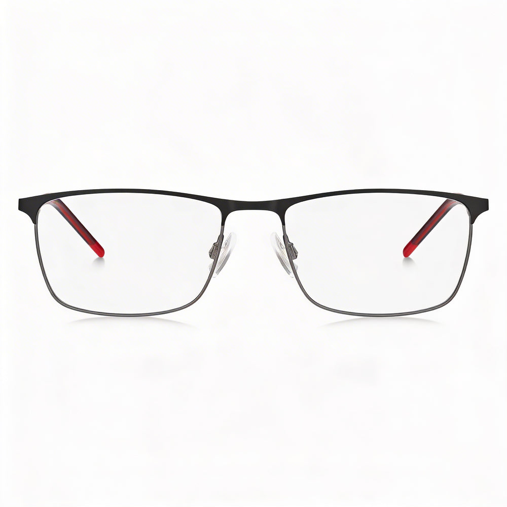 HUGO Hg 1182 Gafas Rectangulares de Acero Inoxidable para Hombre Negro Mate Rutenio Oscuro 58-18-145mm