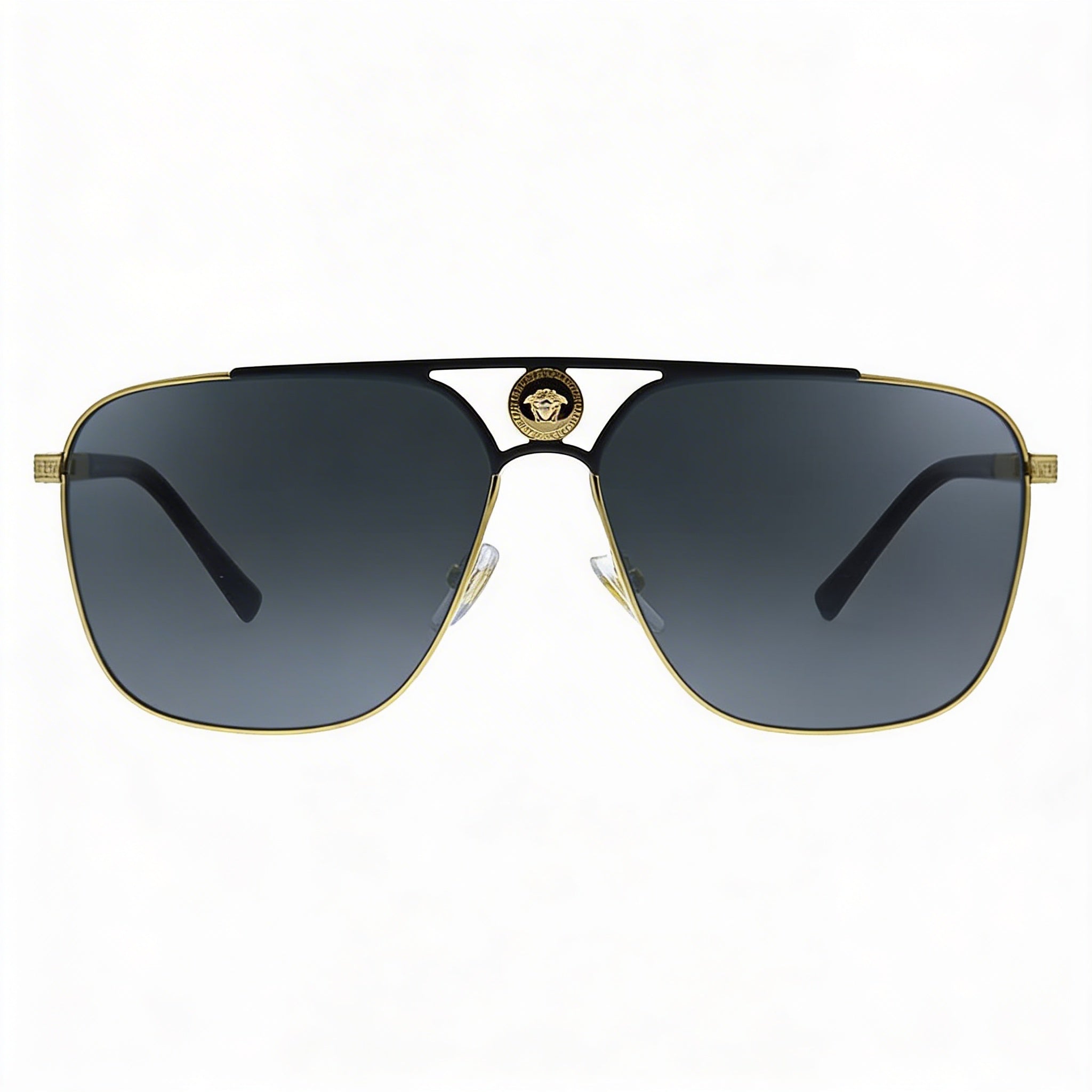 Gafas de sol rectangulares Versace unisex de acetato negro mate dorado, lentes grises con protección UV, 61 mm, Photo 2