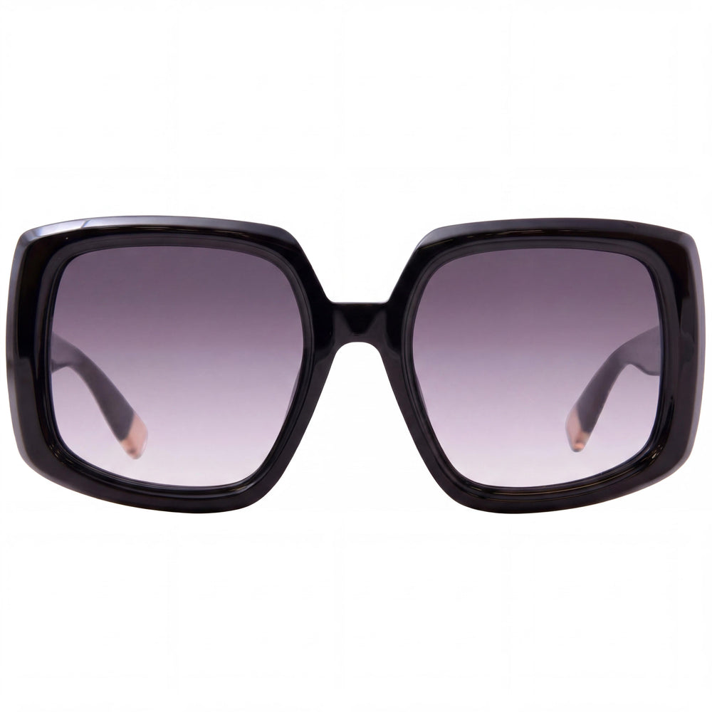 Furla Sfu709 Women's Shiny Black Plastic Frame, UV Protected Non-Polarized Smoke Gradient Lenses 54mm