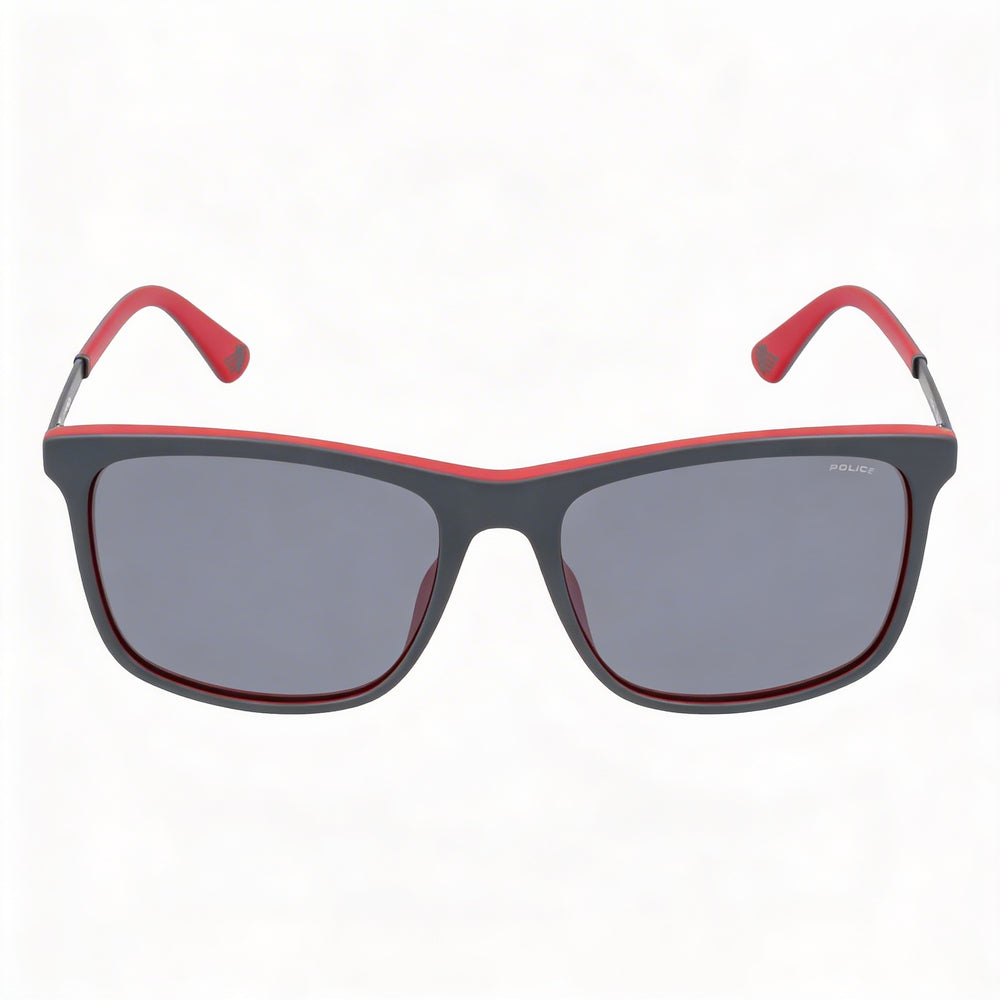 Gafas de sol unisex clásicas Police de acetato, metal, gris mate, rojo y gris, con espejo, 56 mm