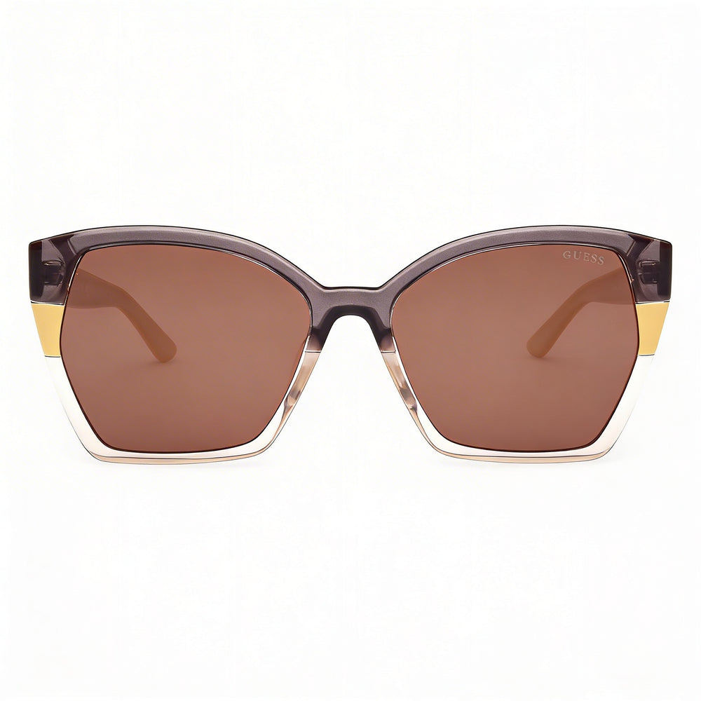 Gafas de sol Guess para mujer con protección UV, policarbonato con rayas amarillas, lentes marrones, 55 mm