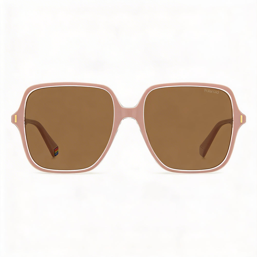 Polaroid Casual Women's Pink ECO POLYCARBONATE Frame Polarized Sunglasses with High UV Protection, Bronze Lenses, 56mm