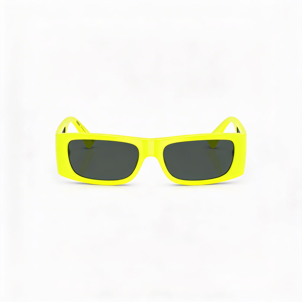 Versace Men's Rectangle Yellow Fluo Plastic Frame Sunglasses with Dark Grey Lenses, 100% UV Protection, 57-16-135mm