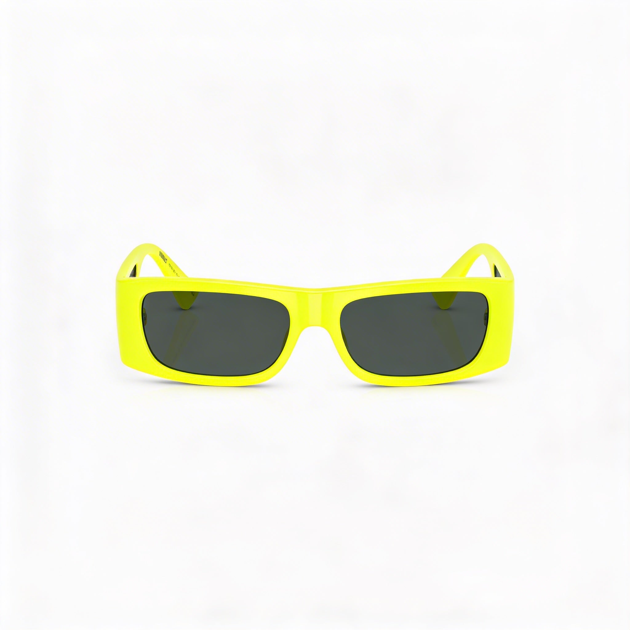 Versace Men's Rectangle Yellow Fluo Plastic Frame Sunglasses with Dark Grey Lenses, 100% UV Protection, 57-16-135mm, Photo 2