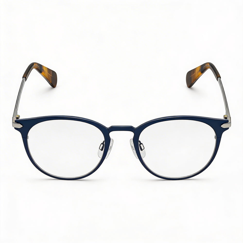Gafas para hombre rag & bone Rnb 7005 con marco de metal azul marino y lentes de plástico transparente, ancho de lente de 51 mm