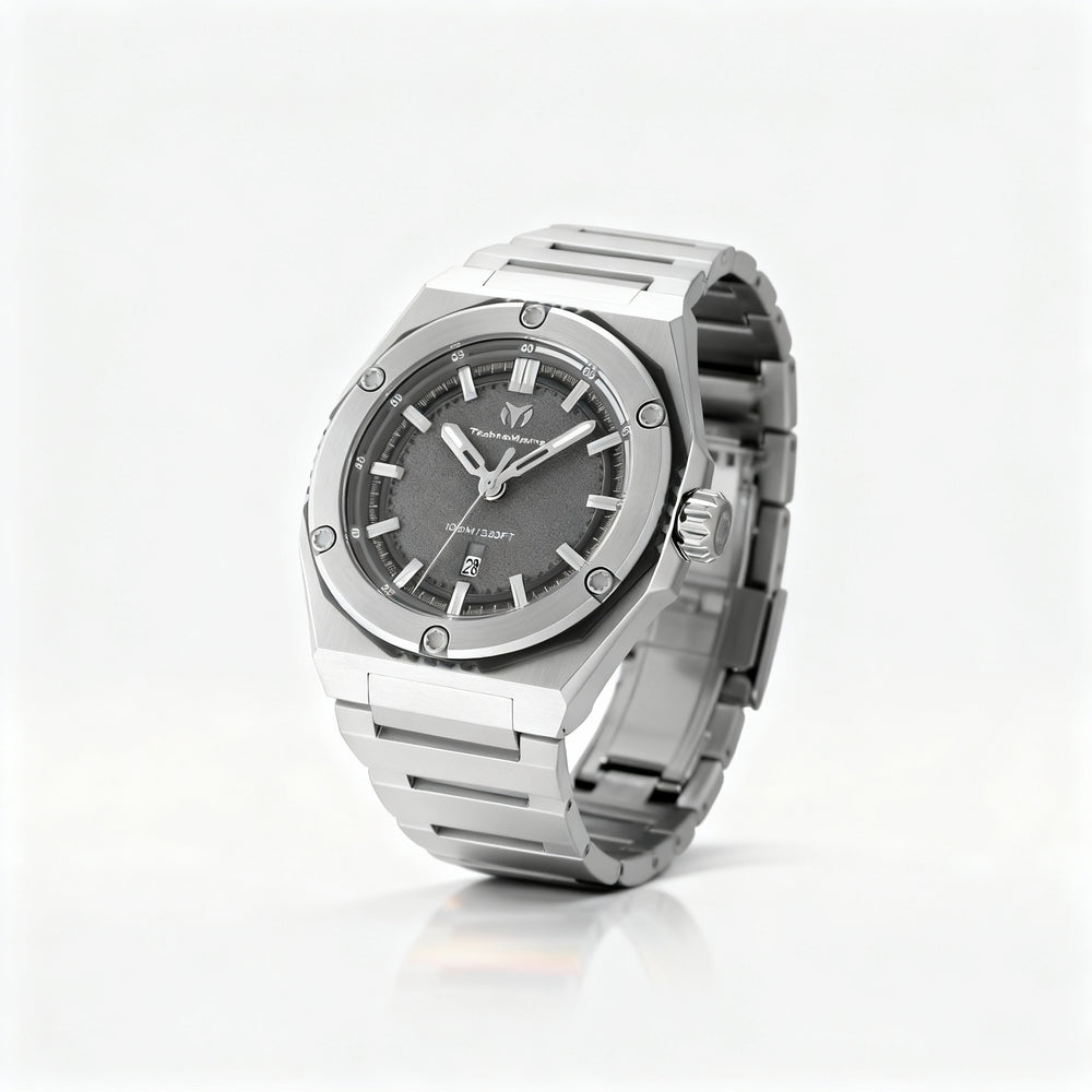 TechnoMarine CORAL - Legacy TM-416074 Reloj de cuarzo para hombre, acero inoxidable, 45 mm, esfera gris, resistente al agua hasta 10 ATM