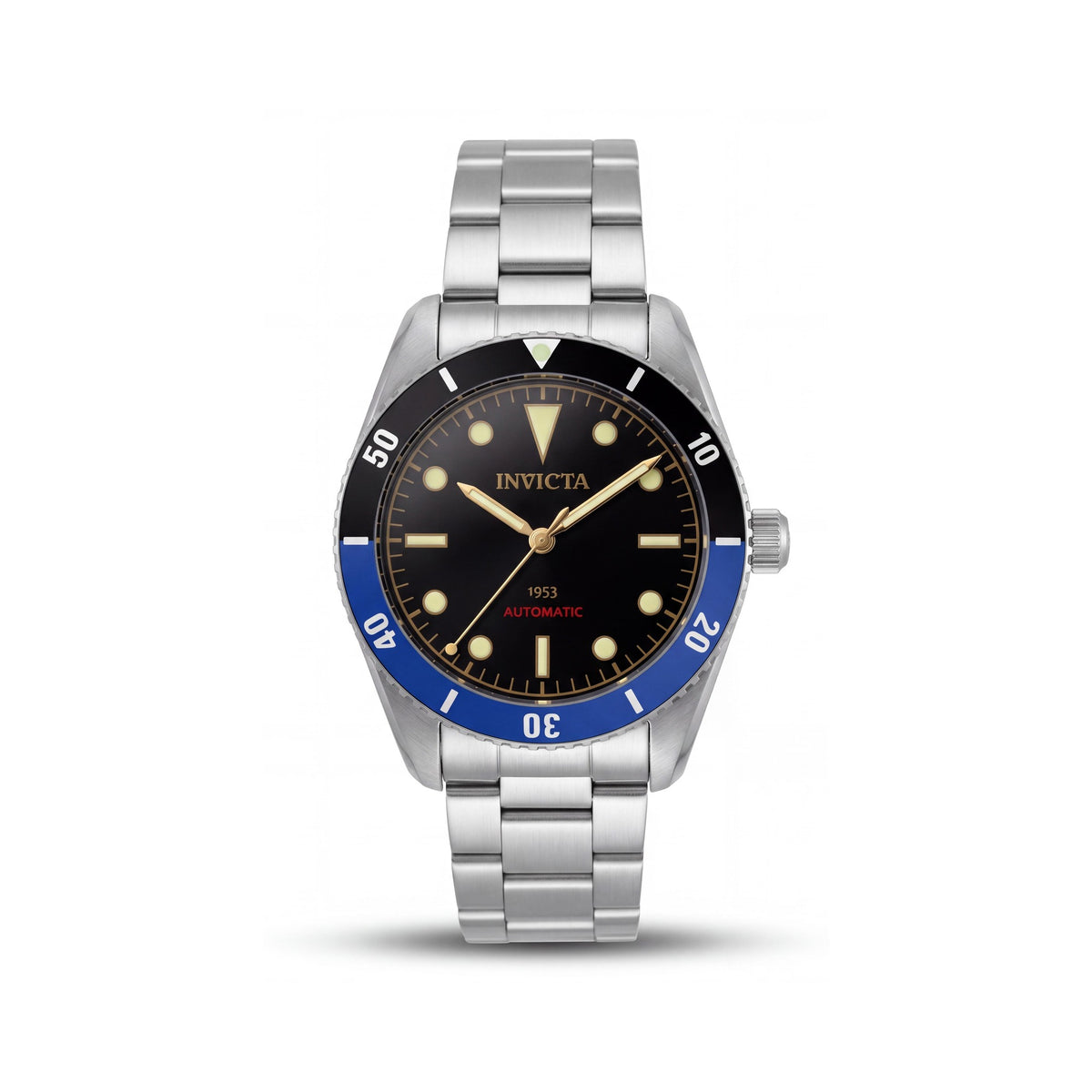Invicta VINTAGE Pro Diver 34333 Men's 40mm Automatic Silver Stainless Steel Bracelet Watch, Black Dial, Glow In The Dark, Photo 1